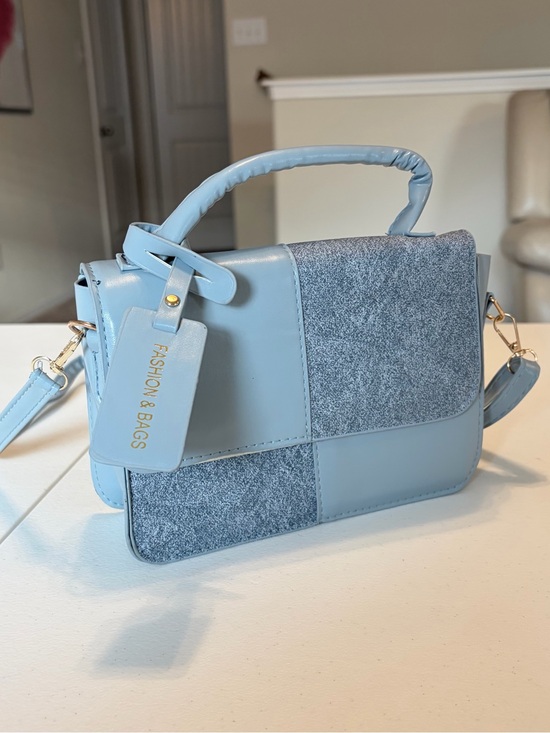 The Unbranded Brand Handbags - Fashion Light Blue Patchwork Satchel Top Handle Bag.